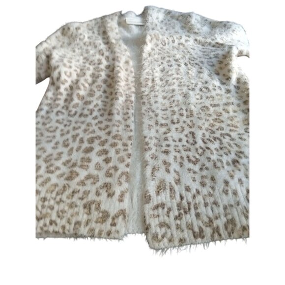 Cynthia Rowley Womens size S Beige White Leopard Print Cardigan Sweater - Picture 2 of 8